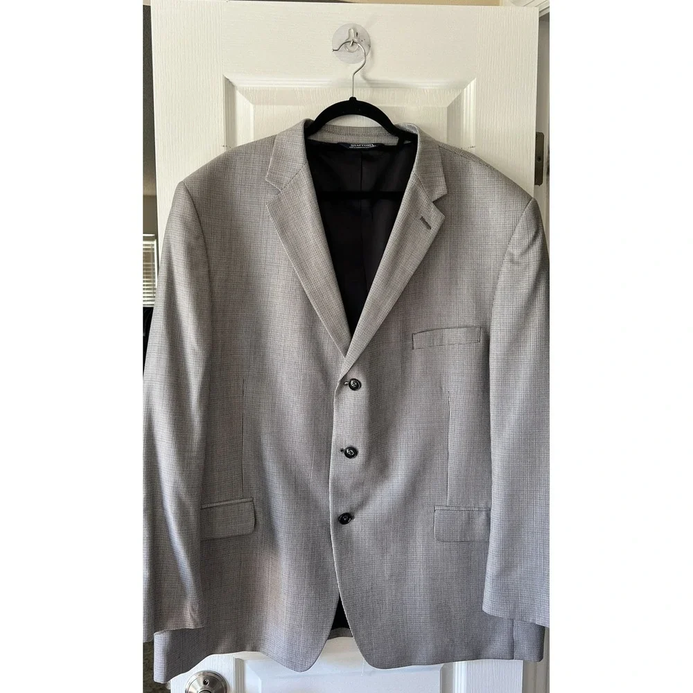 Stafford Men's Light Grey Micro Check Three Button Blazer Jacket Business Casual